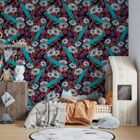 Stylish interior with black wallpaper for walls