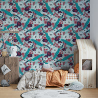 Detailed mural wallpaper with blue tones