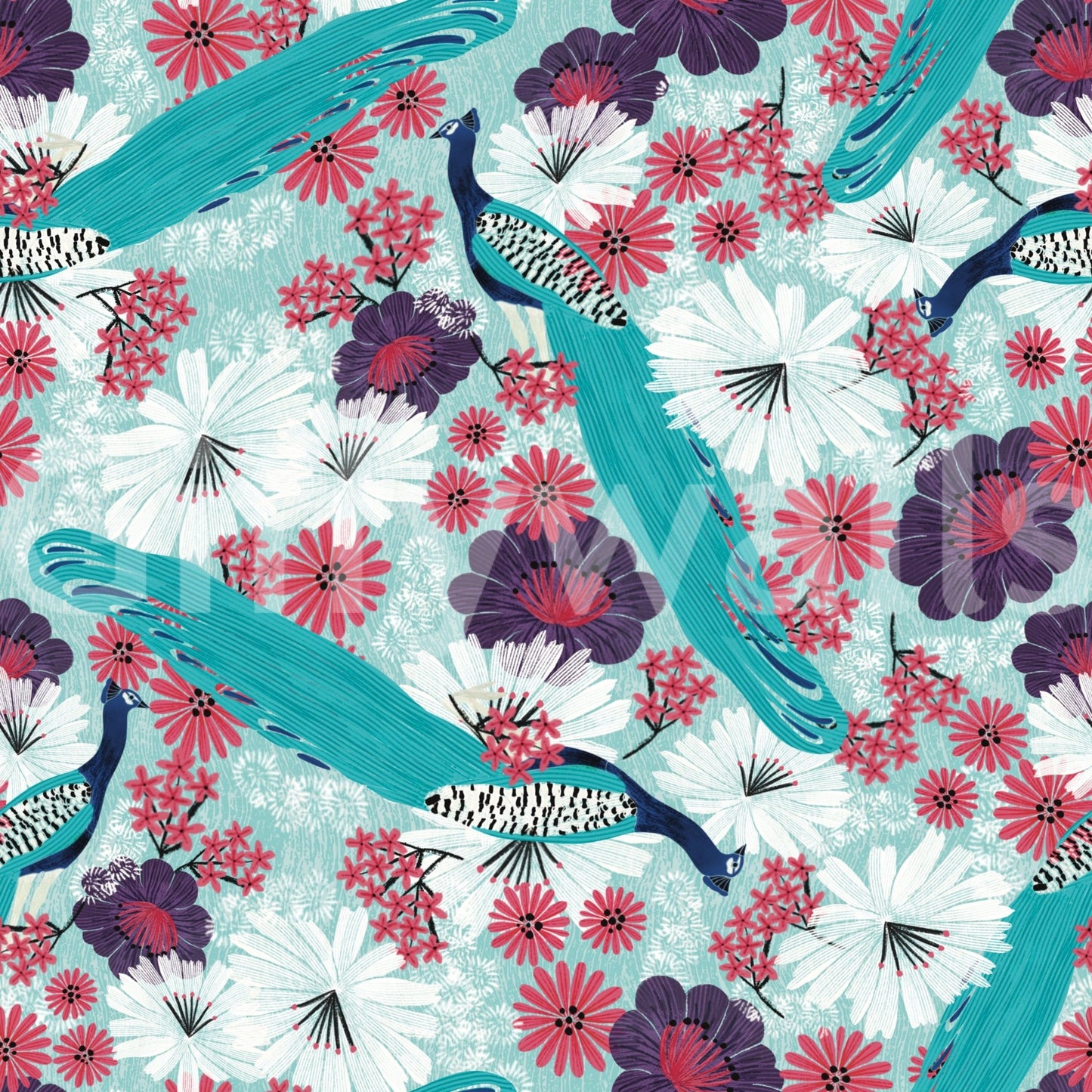 Blue wallpaper with fine feather detail