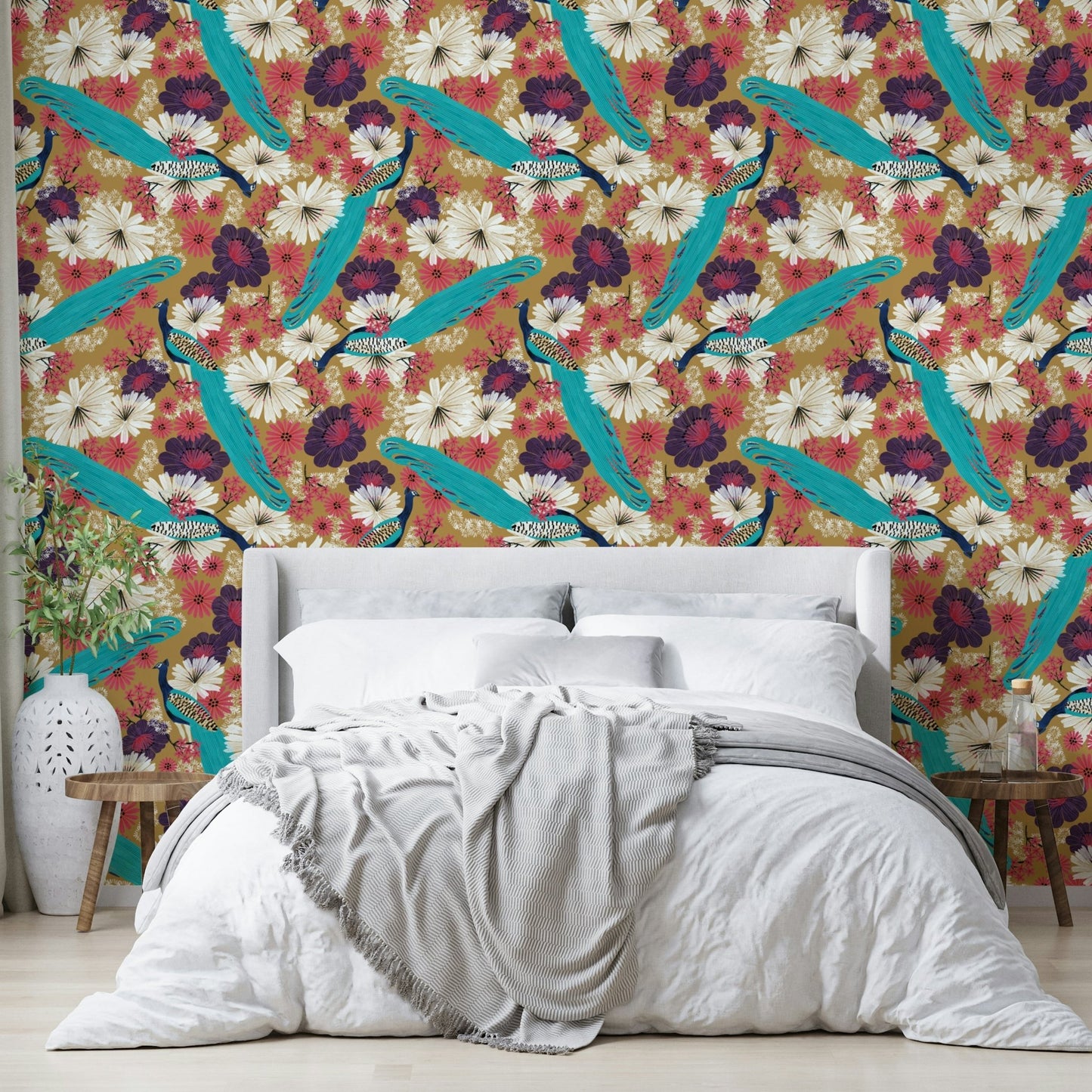 Peacock Promenade mural wallpaper in gold

