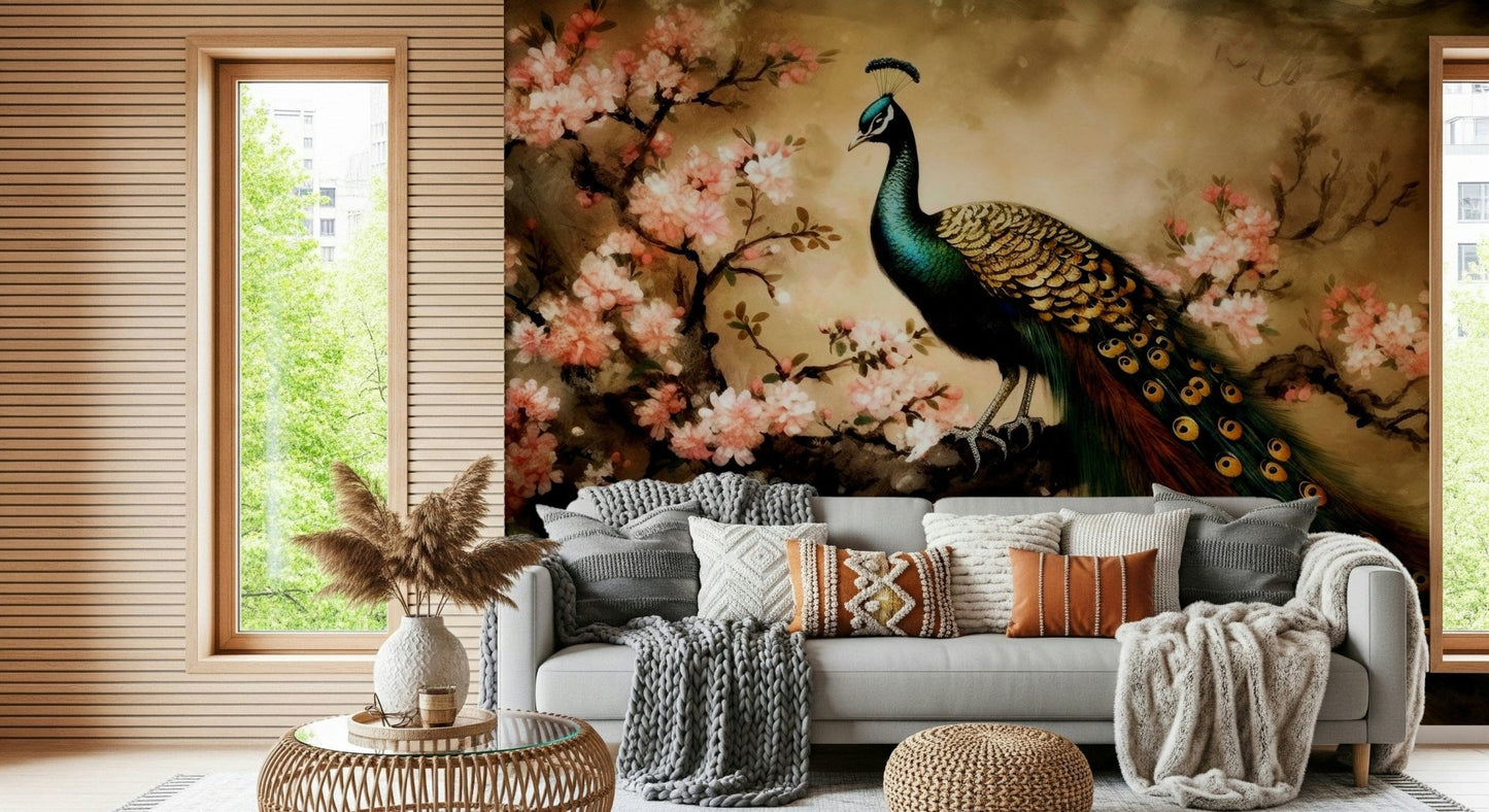 Peacock's Bloom wall mural for a quiet reading nook or creative study.