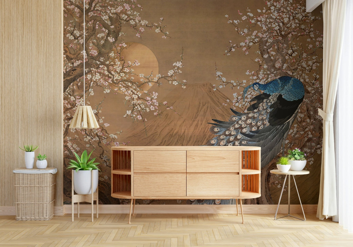 Artistic bird illustration wallpaper for a feature wall in a flat wall mural.