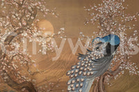 Peacock's Paradise Wall Mural in a contemporary apartment with plants wallpaper.