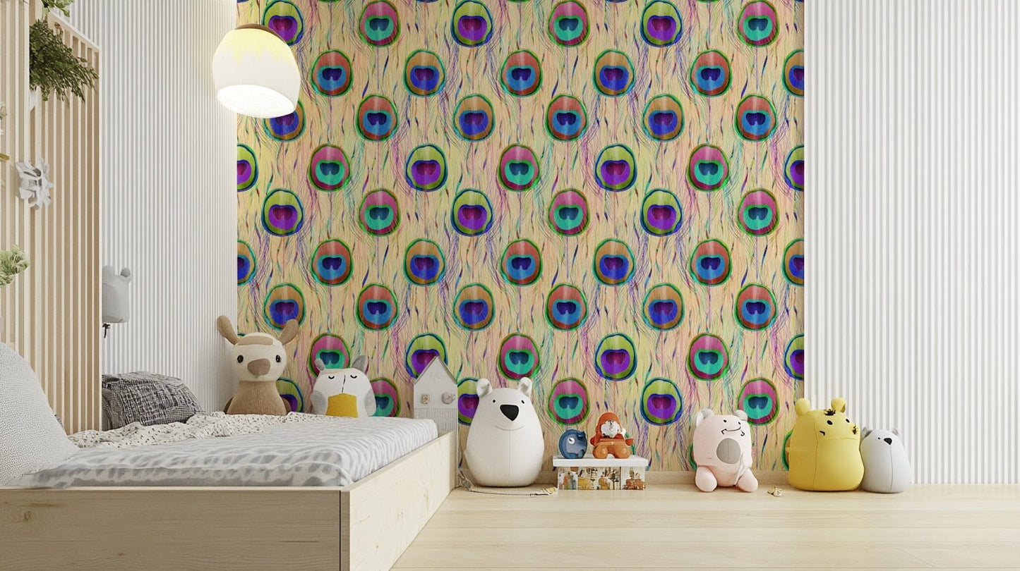 Pearl Bohemian Peacock Feathers  Wallpaper⁠