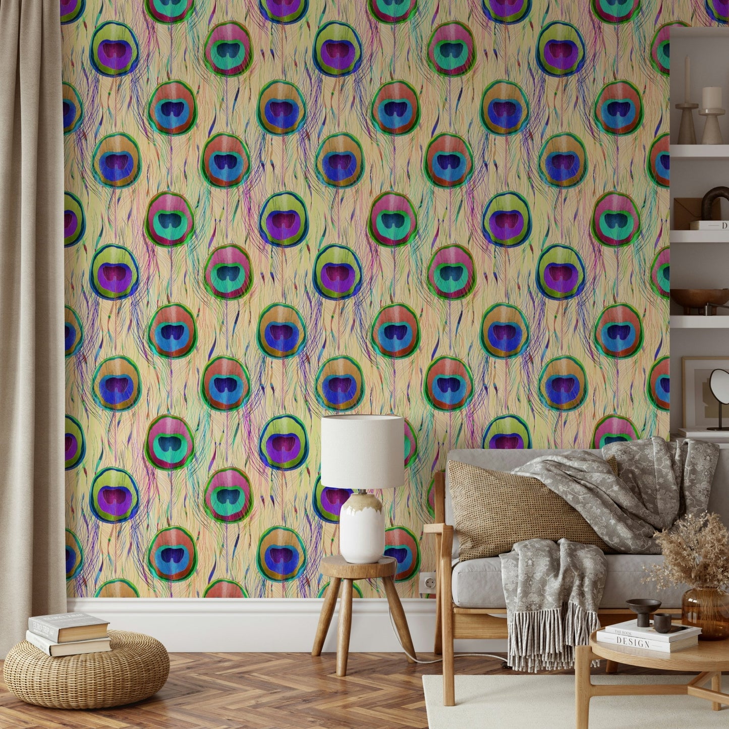Pearl Bohemian Peacock Feathers  Wallpaper⁠