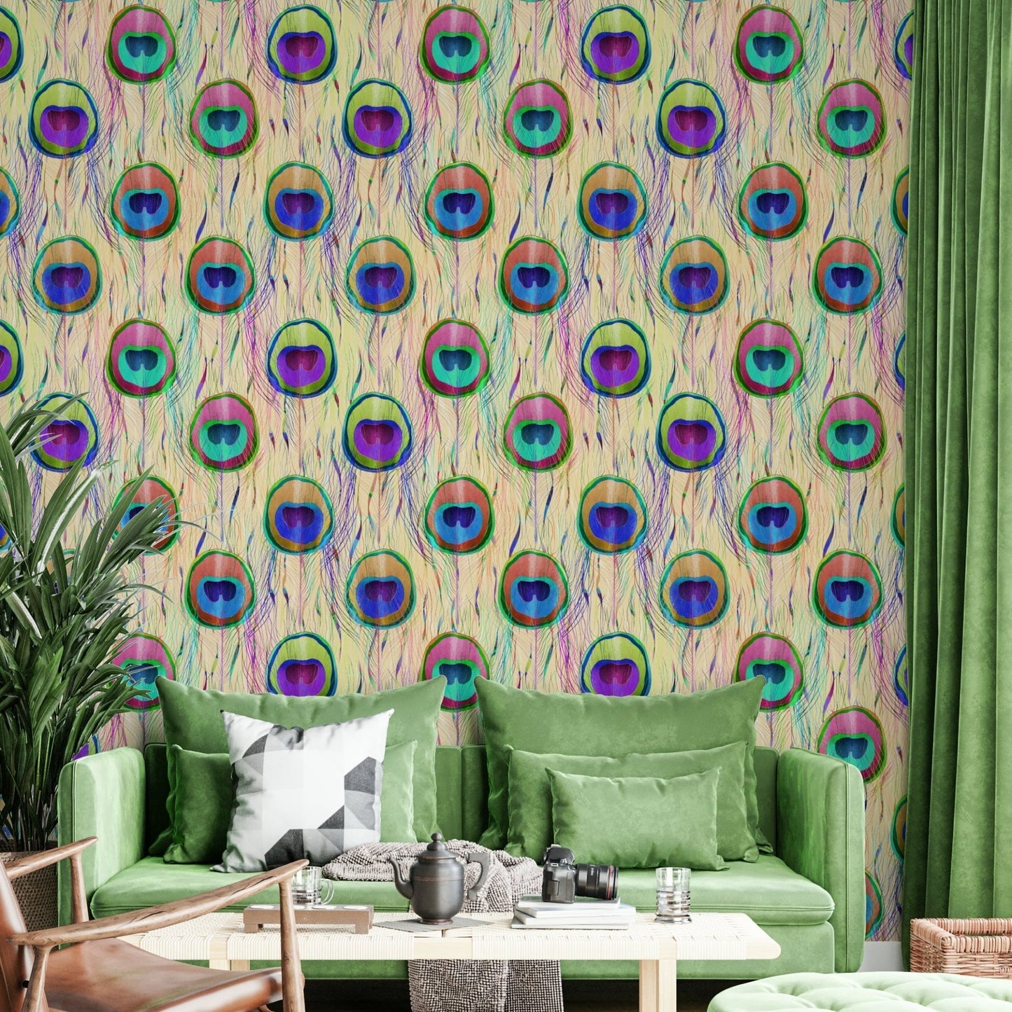 Pearl Bohemian Peacock Feathers  Wallpaper⁠