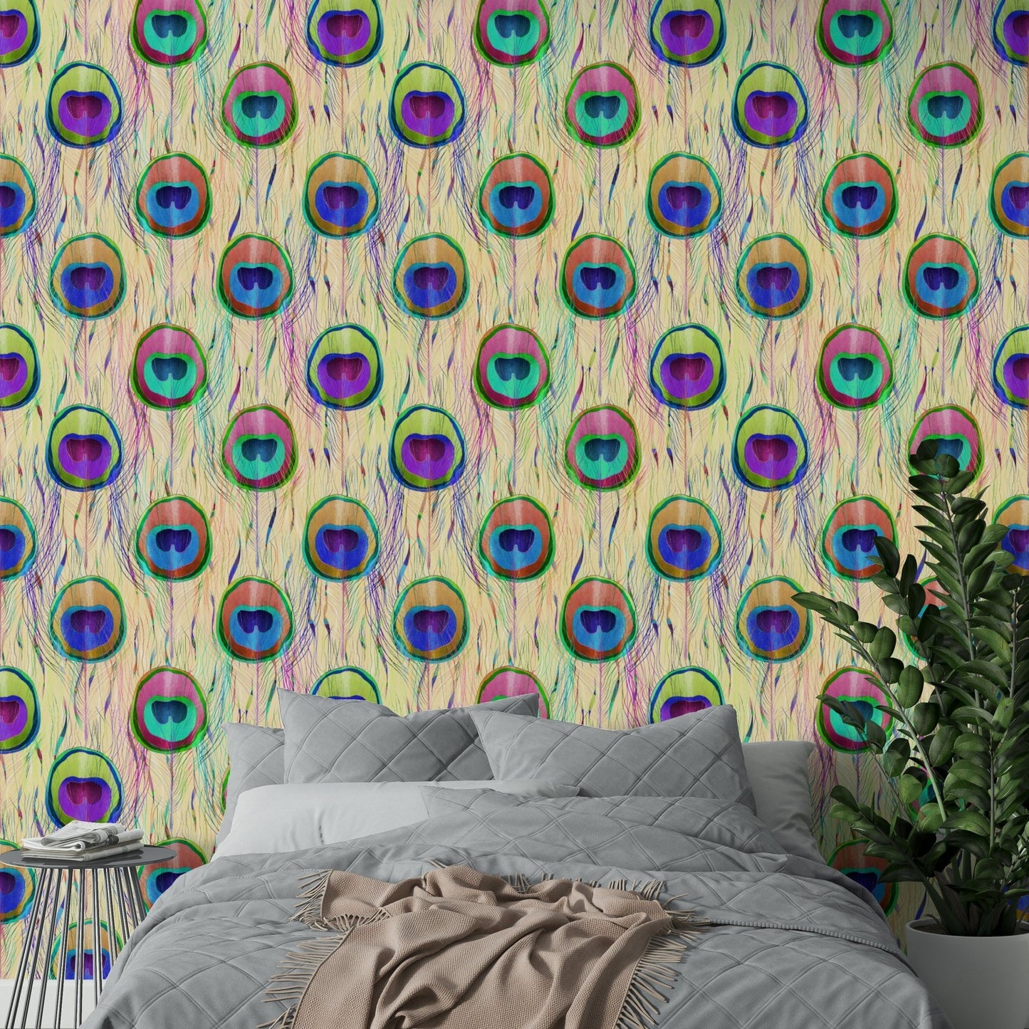 Pearl Bohemian Peacock Feathers  Wallpaper⁠