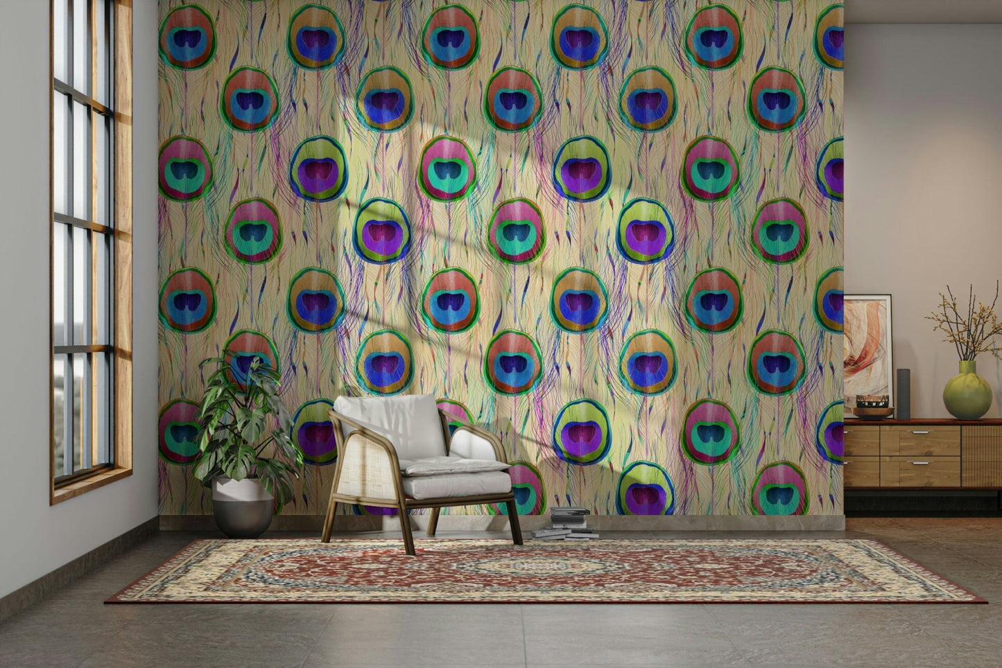 Pearl Bohemian Peacock Feathers  Wallpaper⁠