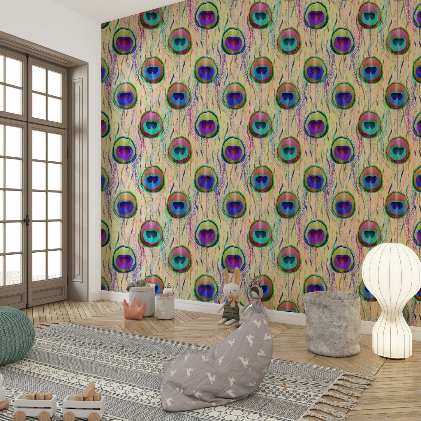 Pearl Bohemian Peacock Feathers  Wallpaper⁠