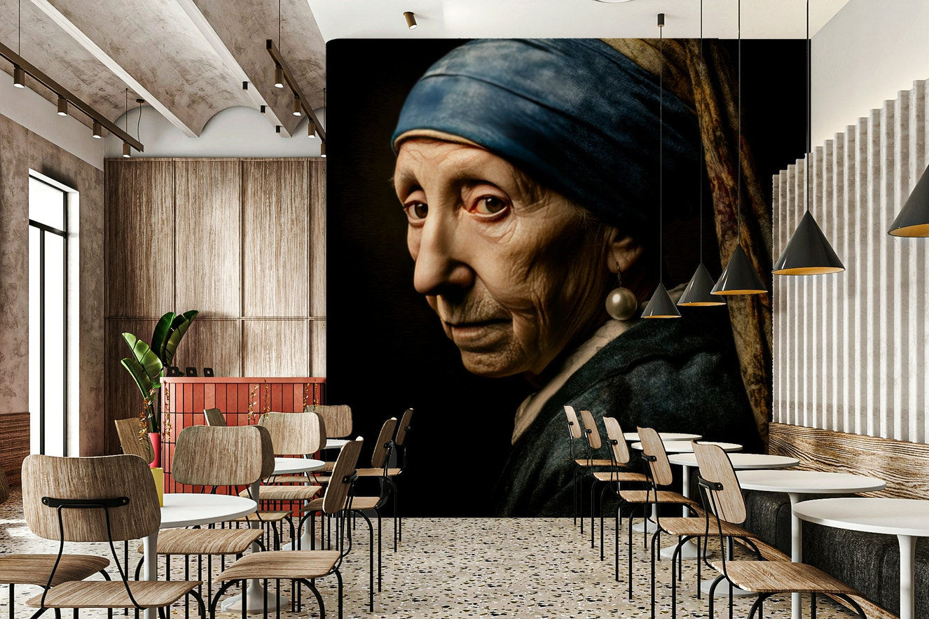 Pearl of Experience mural with modernized classic portrait

