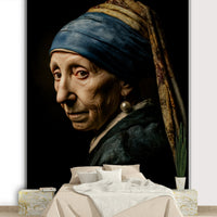 Close-up of bold reinterpretation of a classic female portrait

