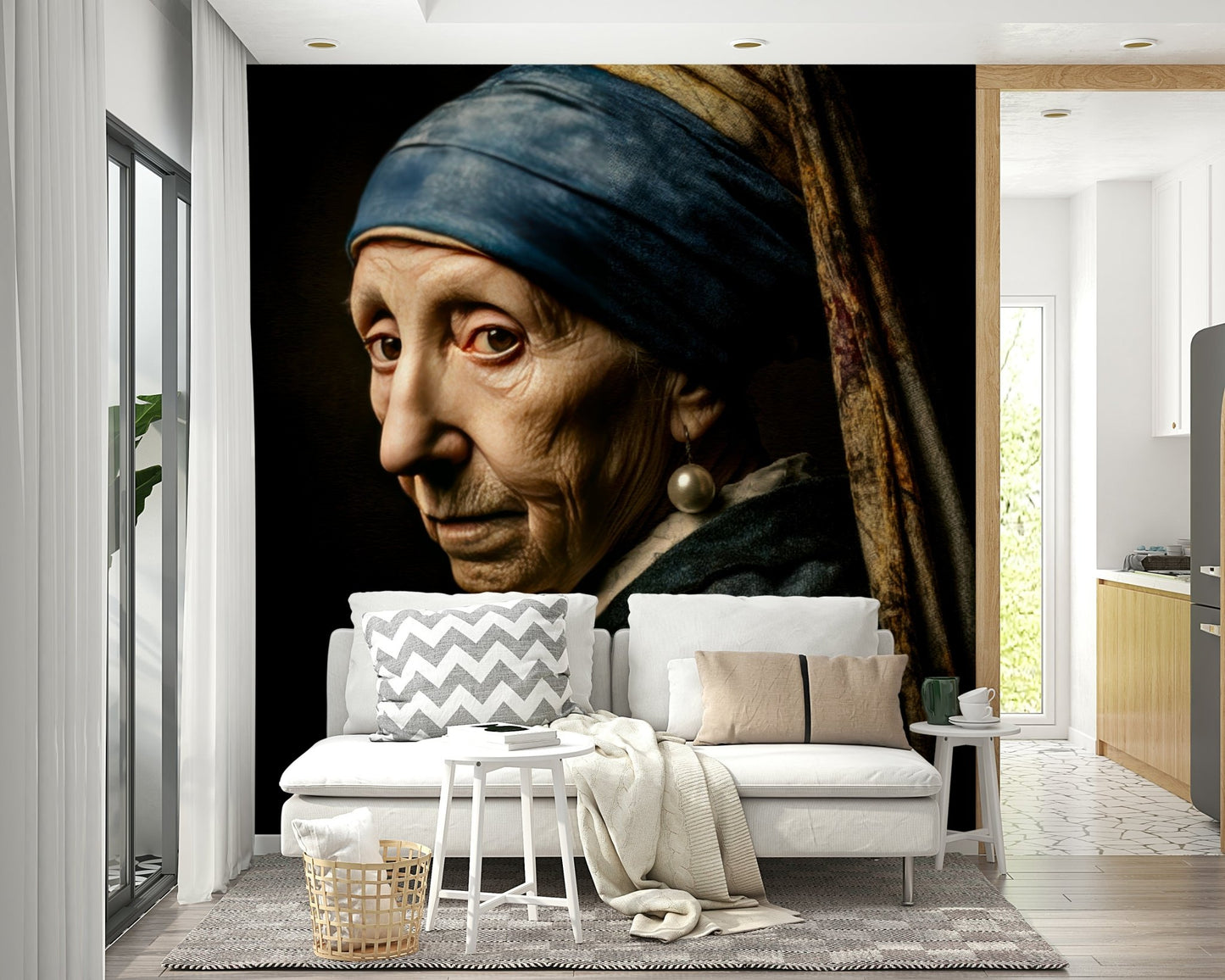 Stylized historic figure mural in updated graphic form


