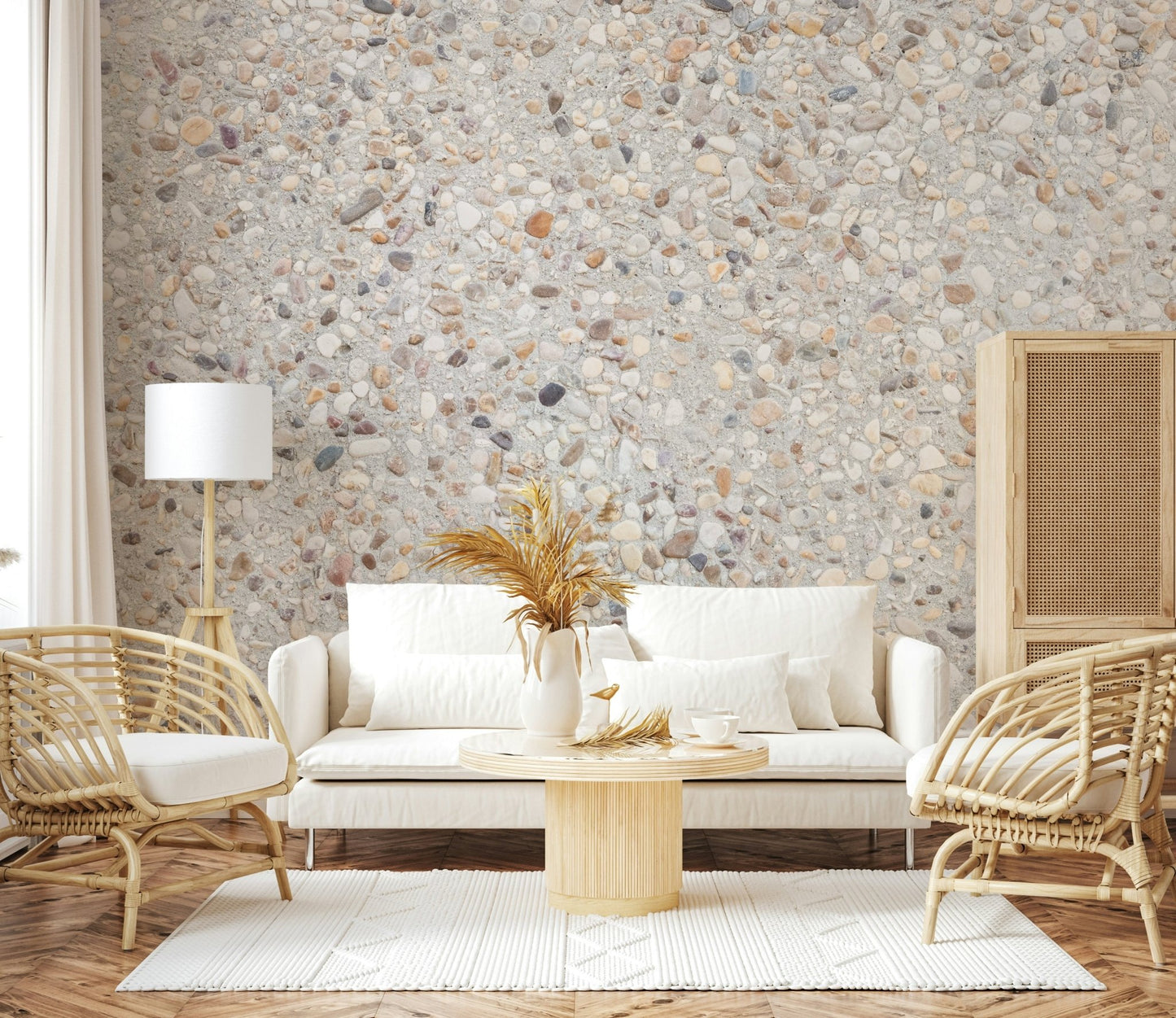 Simple application of peel and stick wallpaper Pebble Beach Texture.