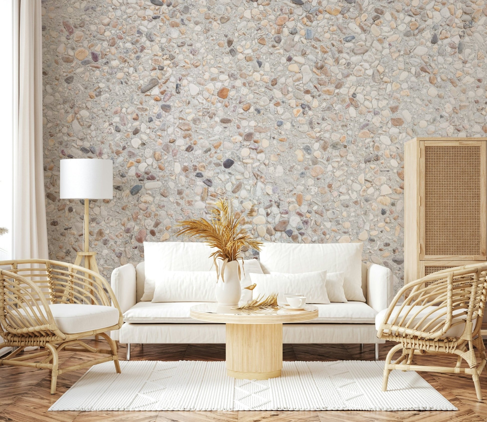 Simple application of peel and stick wallpaper Pebble Beach Texture.
