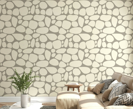 Natural Pebble Beach wallpaper irregular organic shape design.