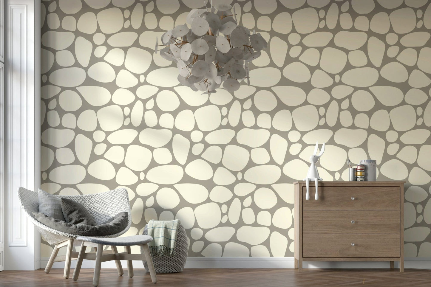 Seamless Pebble Beach mural rounded rock wall illustration.
