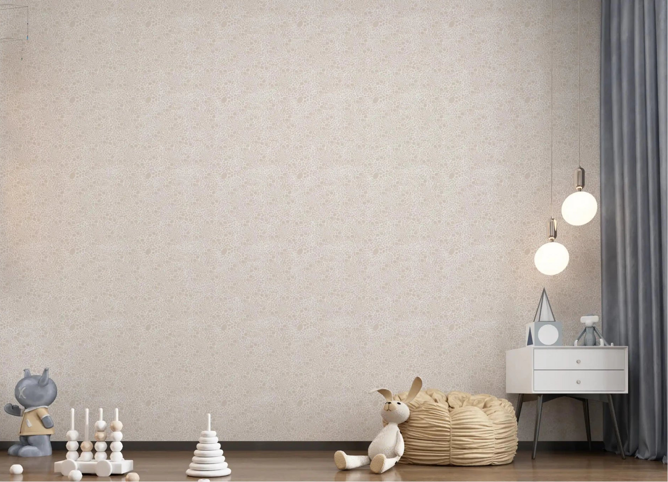 Nursery room finished in the pebble dust abstract wallpaper at full height
GD9502