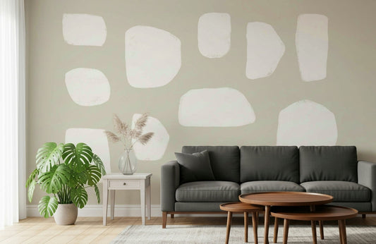 Neutral pebble wall mural creating a calm tone in a living room, GD5489