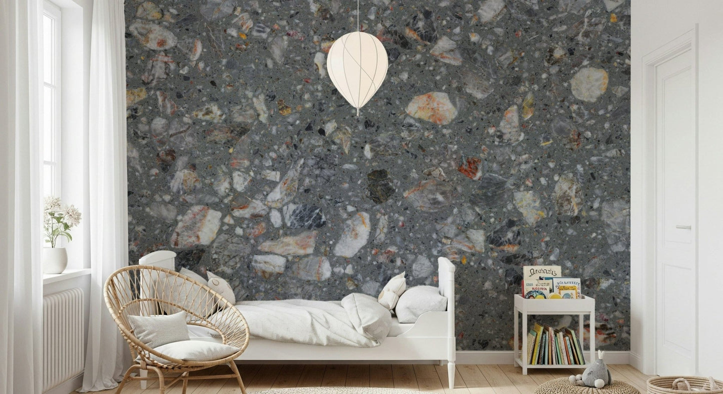 Wallpaper for walls, Pebble Stone design, rustic mineral chips.