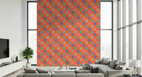 Playful Peekaboo Retro Eyes Checkerboard Coral Orange wallpaper for eclectic interiors.