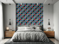 Cool Peekaboo Retro Eyes Checkerboard Black Baby Blue wall mural statement.