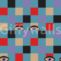 Vintage-inspired Peekaboo Retro Eyes Checkerboard Red Cream Purple wall art.