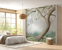 Peel & Stick Foggy Tree in Forest Wallpaper - Giffywalls