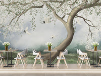 Peel and stick foggy forest wallpaper
