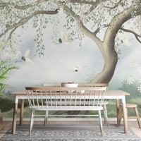 Peel & Stick Foggy Tree in Forest Wallpaper - Giffywalls