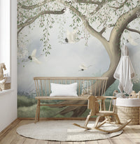 Serene foggy forest peelable wallpaper design
