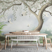 Peel & Stick Foggy Tree in Forest Wallpaper - Giffywalls