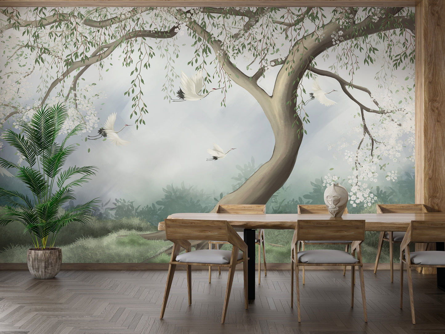 Peel & Stick Foggy Tree in Forest Wallpaper - Giffywalls