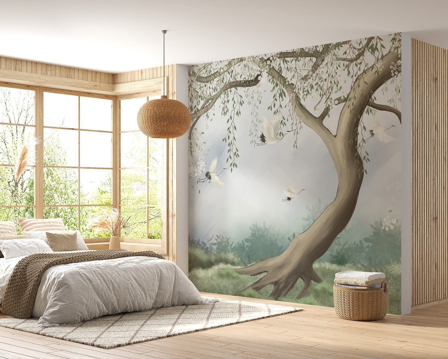 Peel & Stick Foggy Tree in Forest Wallpaper - Giffywalls