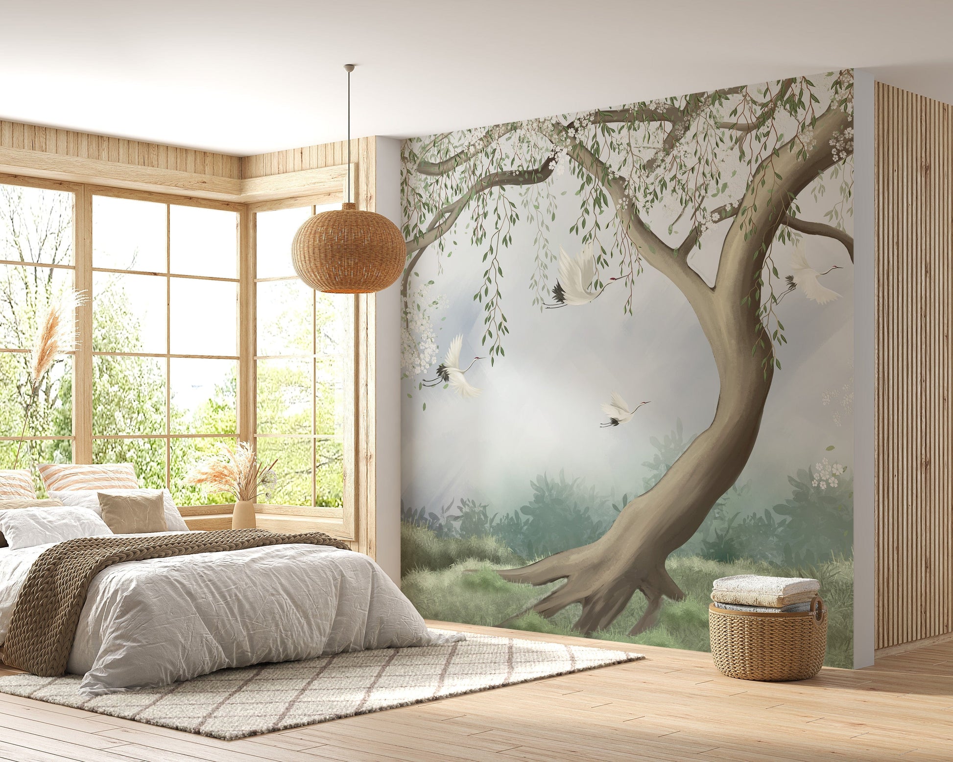 Peel & Stick Foggy Tree in Forest Wallpaper - Giffywalls