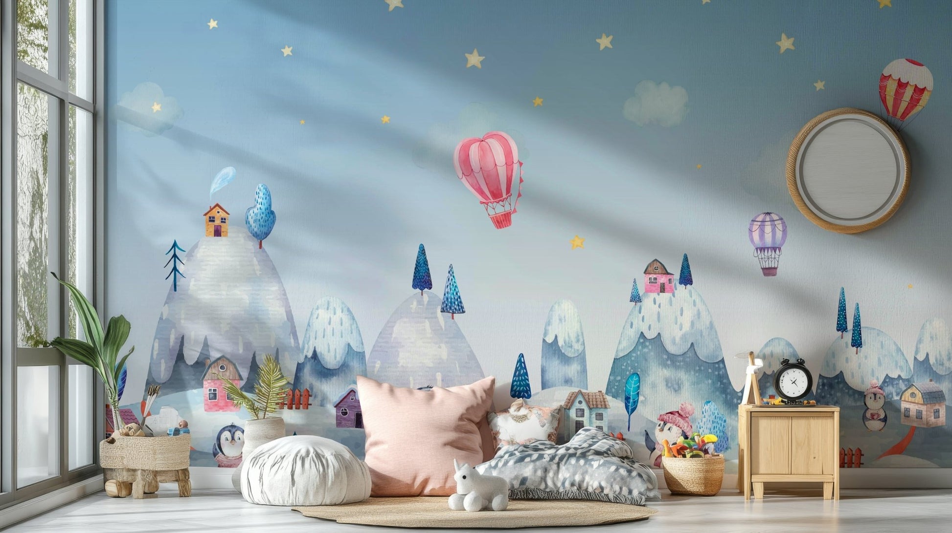 The composition is balanced and has a playful, yet serene feel.
