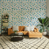 Wall mural with peonies on sky blue background

