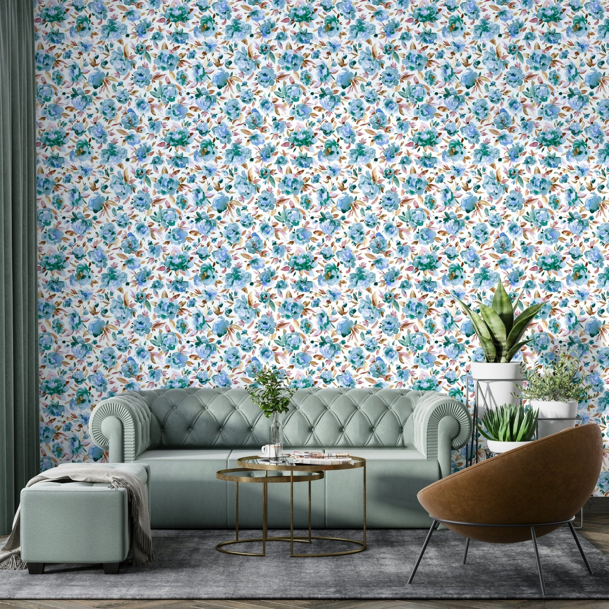 Living room mural wallpaper with flowers

