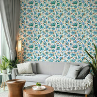 Soft blue floral mural wallpaper

