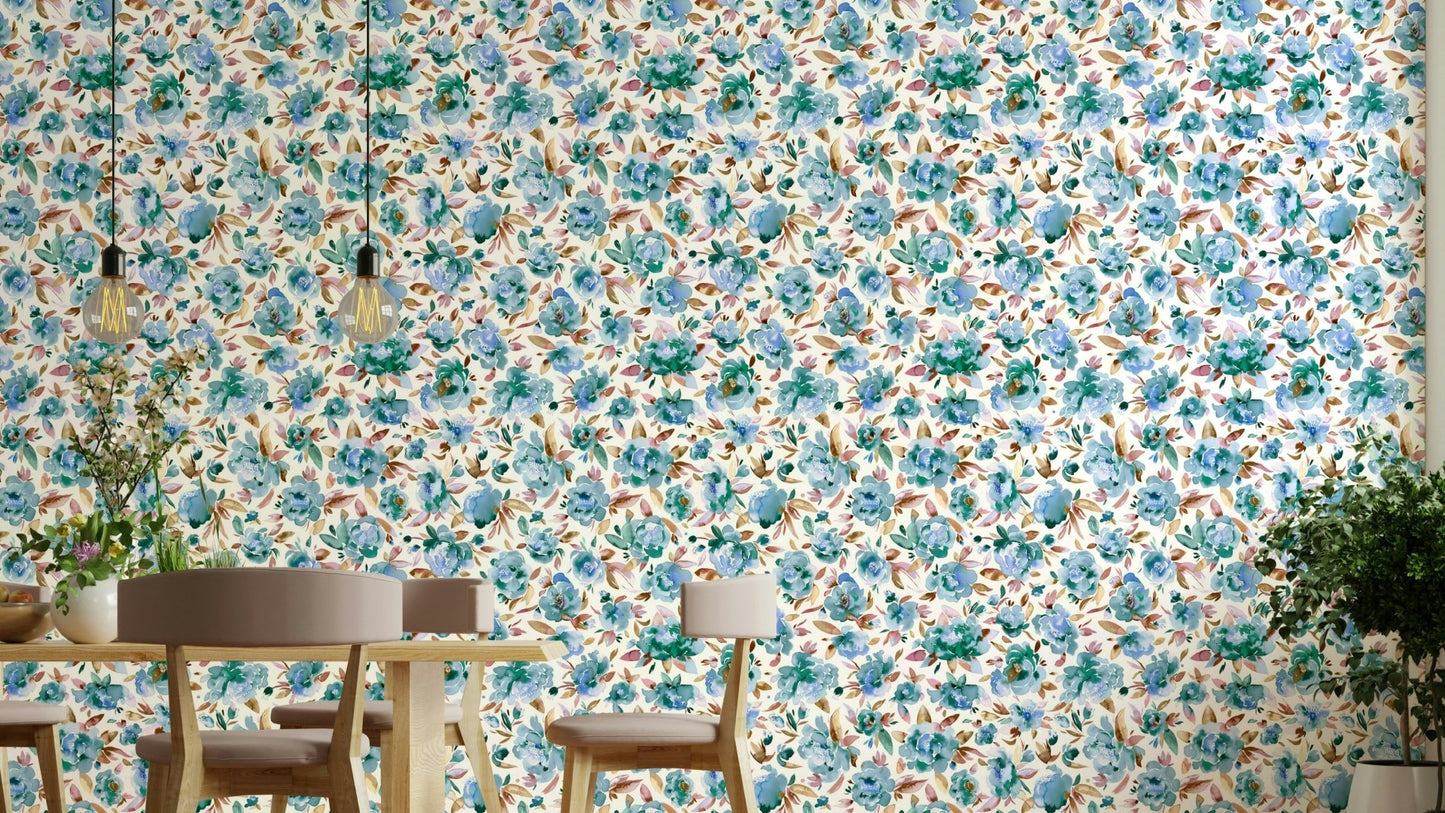 Peonies Calm Sky Blue wallpaper floral design

