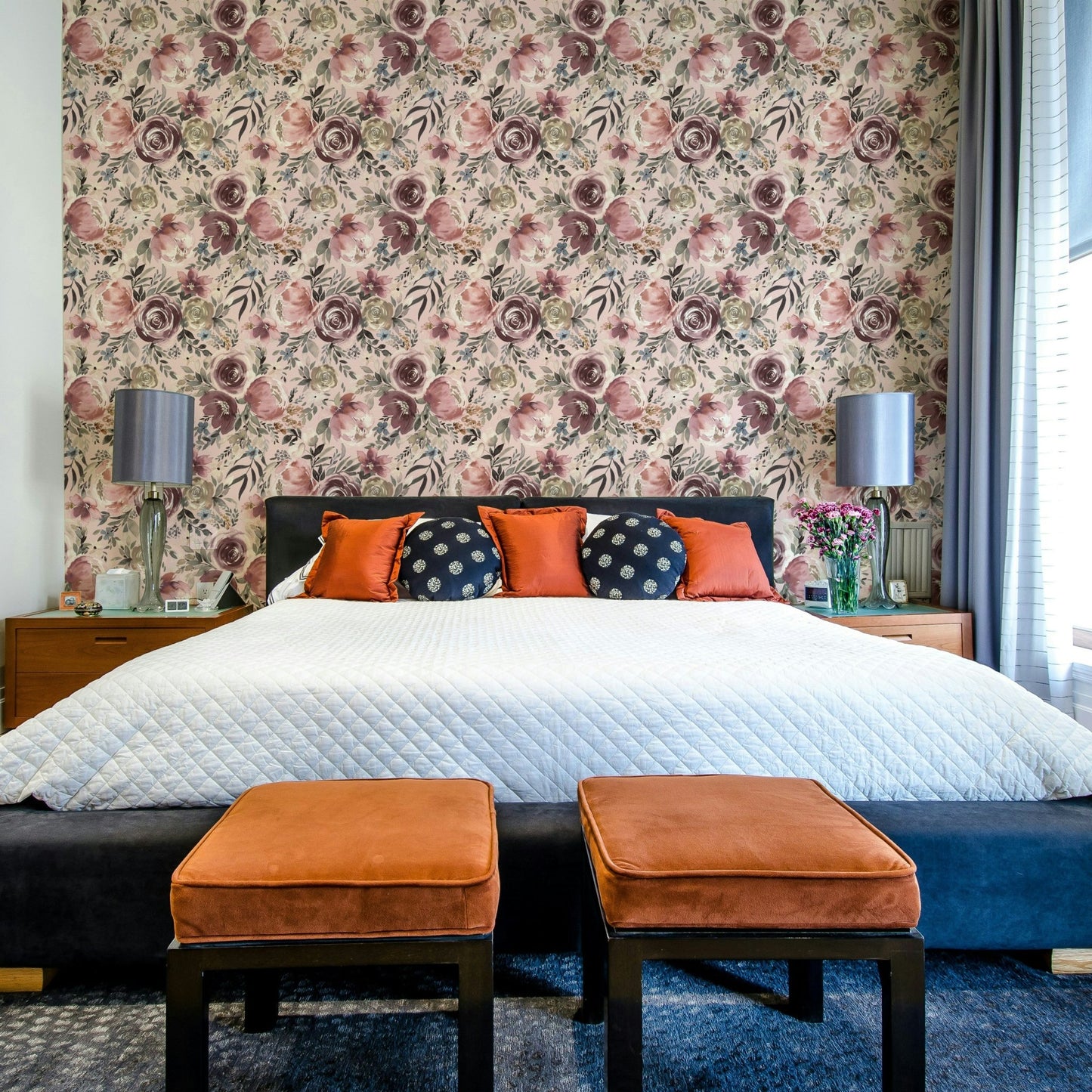 Peonies pastel rose wallpaper detail, GD984