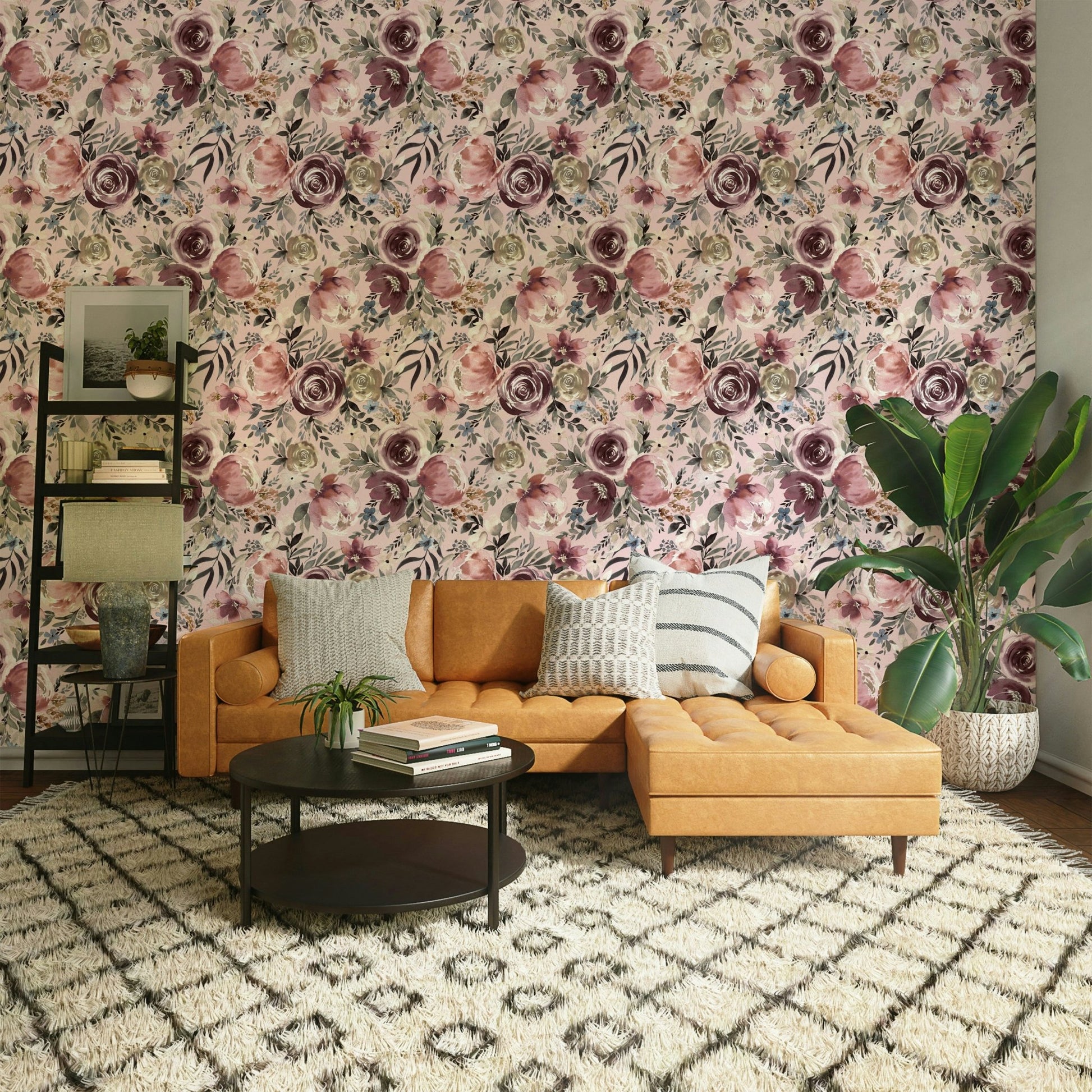 Bedroom with peonies pastel rose wall mural, GD984