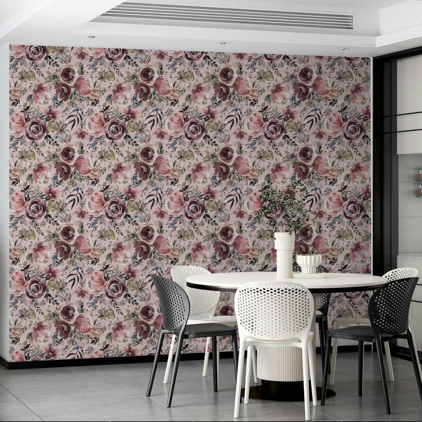 Pastel rose floral wallpaper design, GD984