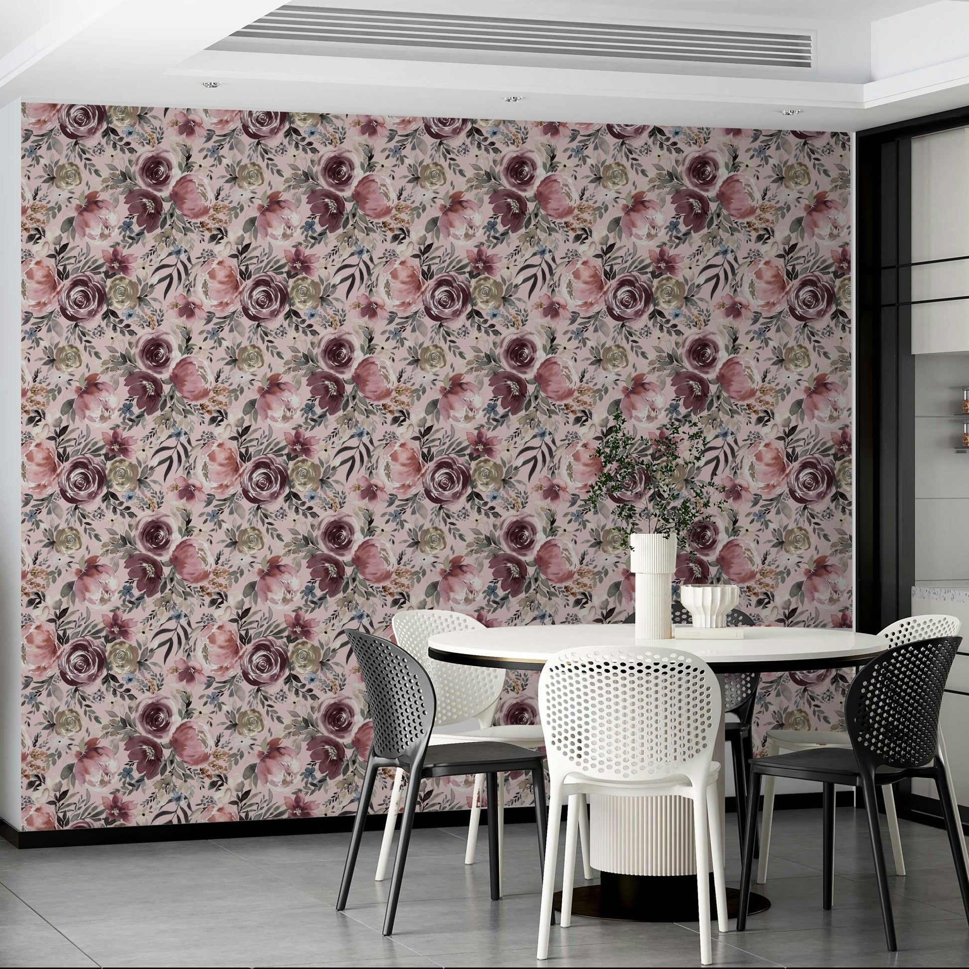 Pastel rose floral wallpaper design, GD984