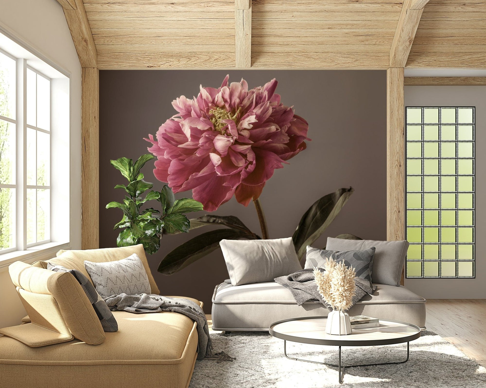 Peony Blush wall mural showing a single pink peony in full bloom GD7412
