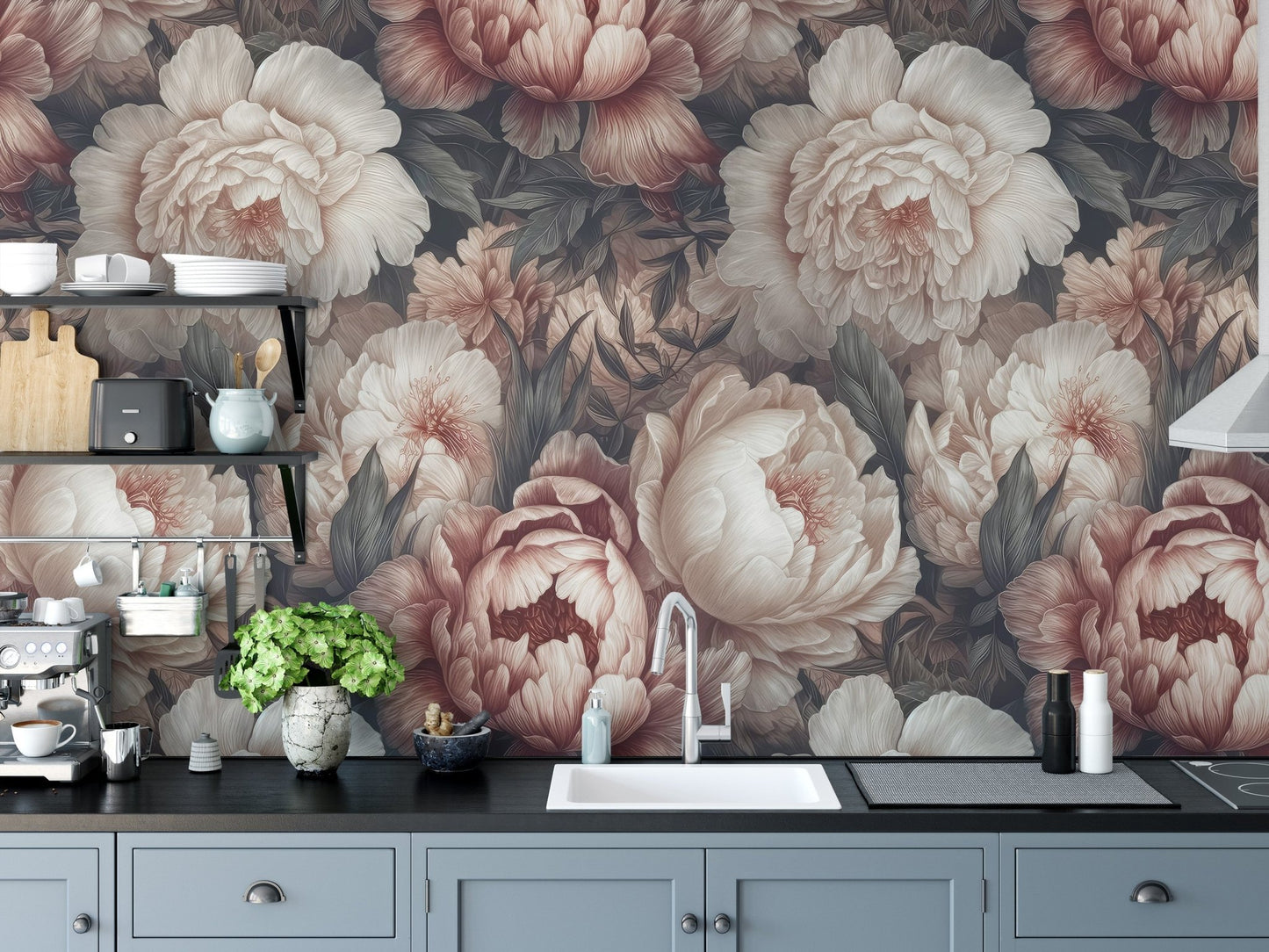 Fresh floral style in Peony Flower Wallpaper Mural for Kitchen C474