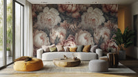 Peony Flower Wallpaper Mural in soft colors for living room C474