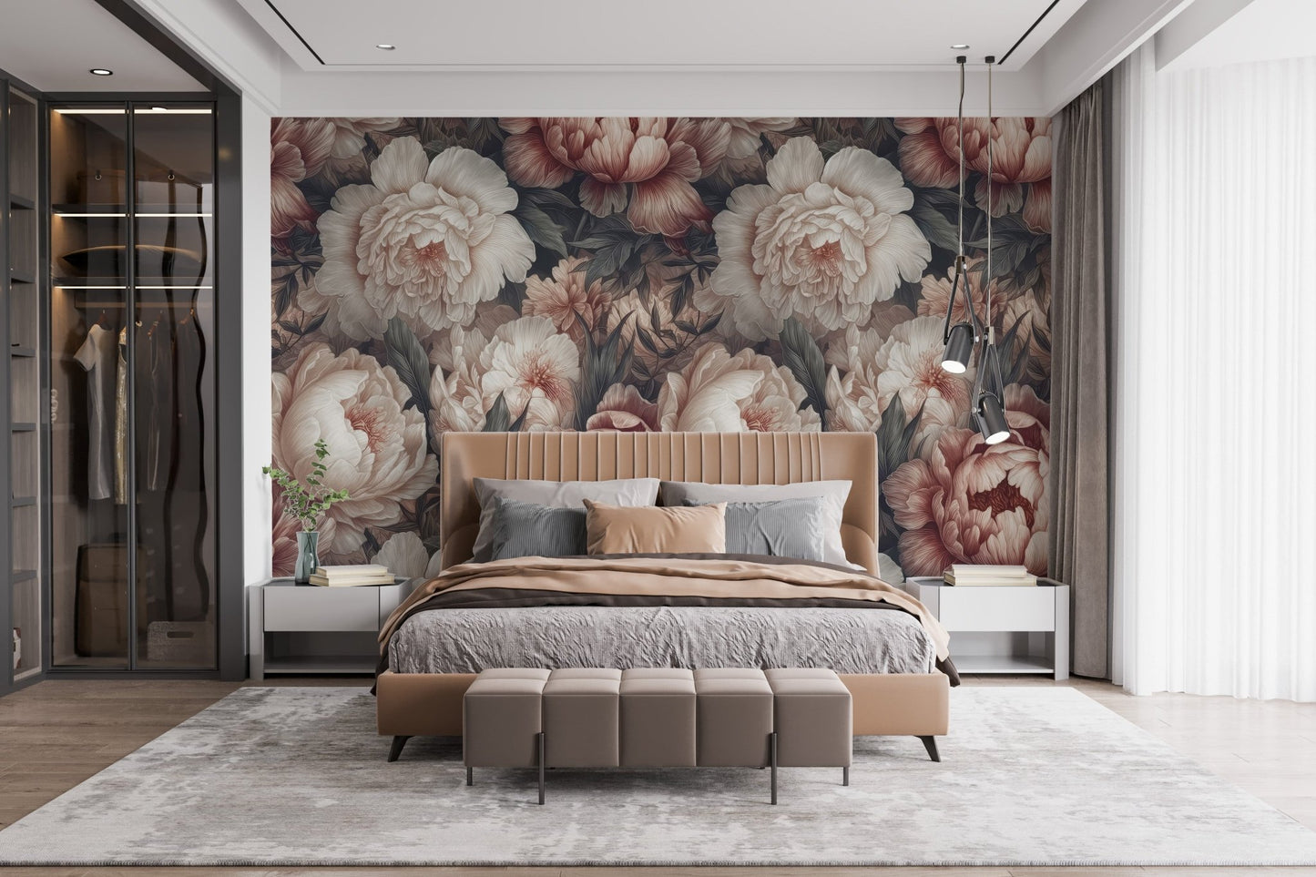 Elegant design of Peony Flower Wallpaper Mural for Bedroom C474