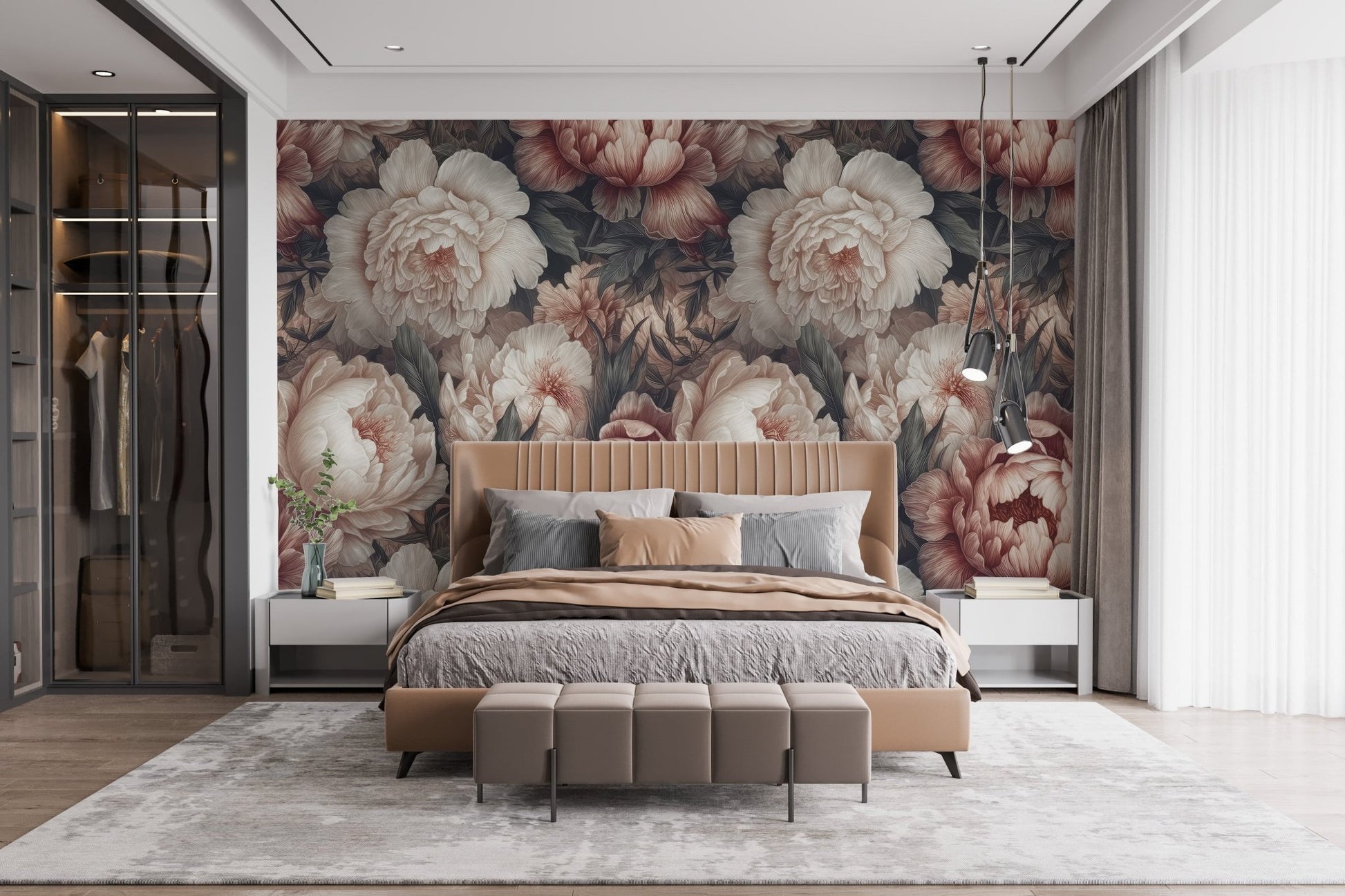 Elegant design of Peony Flower Wallpaper Mural for Bedroom C474