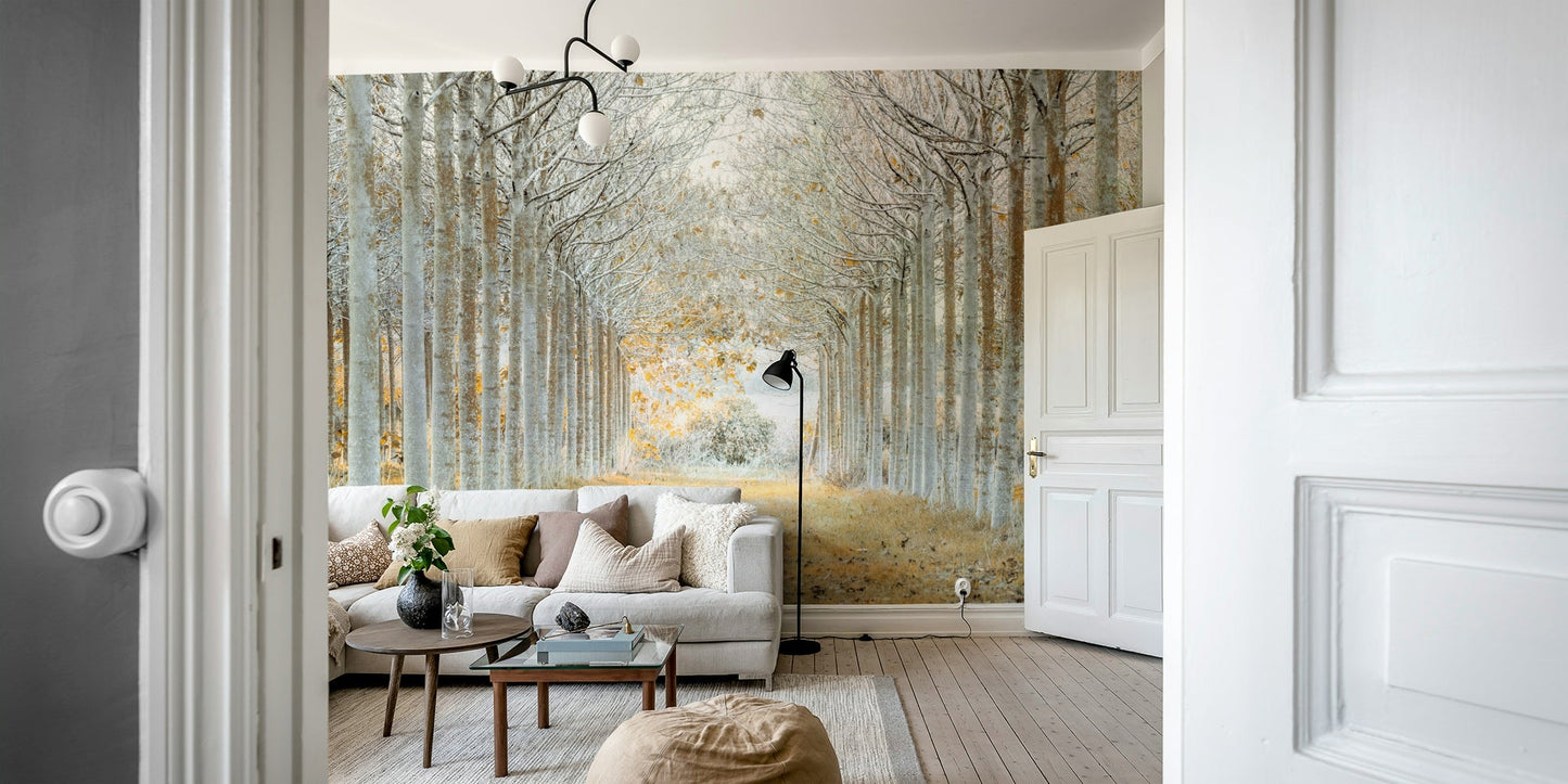 Tall straight trees wall mural design

