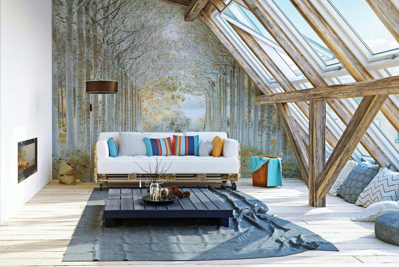 Perfectly aligned trees forest wall mural

